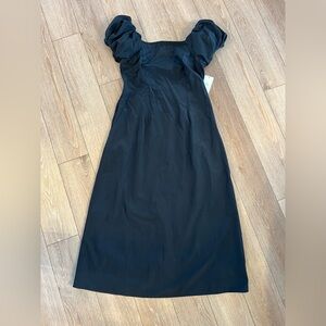 NWT Women's a new day Long Black Dress With Puff Sleeves and Pockets Size M